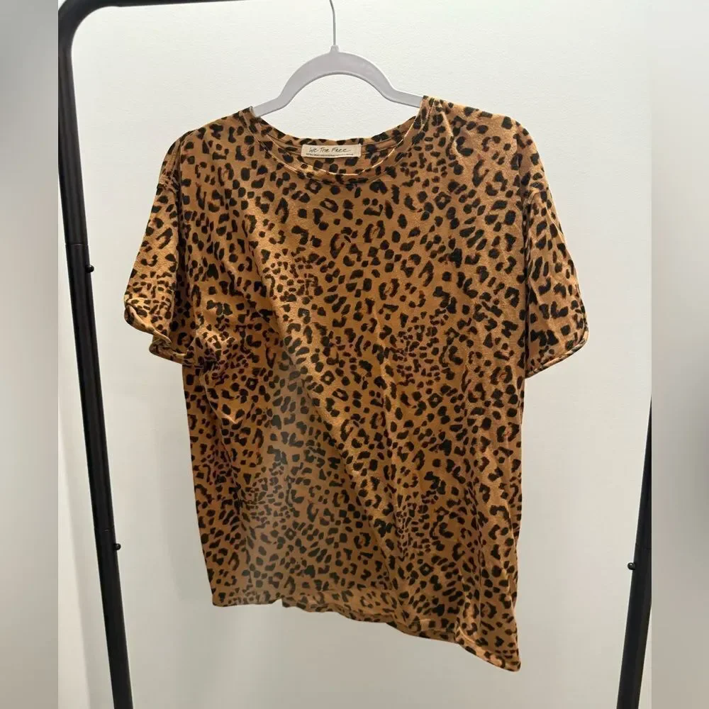 Free People Clarity Tan Cheetah Print Ringer Tee